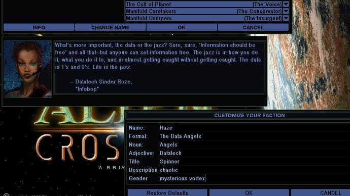 Customising your faction in Sid Meier's Alpha Centauri (data tech people who like jazz)