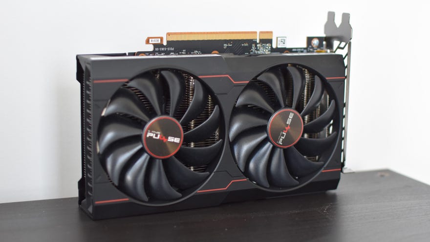 A view of the dual fans on an AMD Radeon RX 6500 XT graphics card.