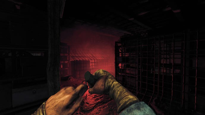 Preparing to throw a grenade at an unseen monster in Amnesia: The Bunker
