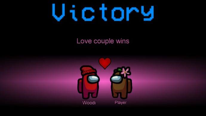 A red space bean finds love with a brown space bean in the Love Couple Among Us mod