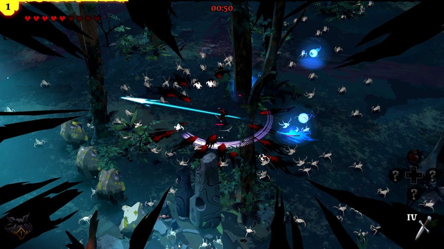 Enemies surround the player character in a dark forest in An Ankou