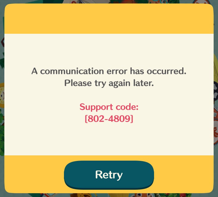 Animal Crossing Pocket Camp error codes 8027609, 8024809, 8024009