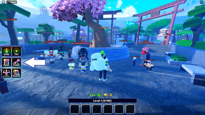 A screenshot of Anime Last Stand in Roblox showing the game's codes button.
