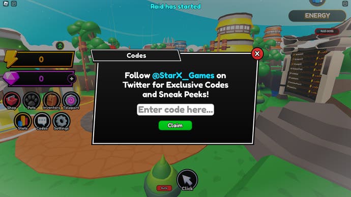 Anime Punch Simulator im Codebildschirm von Roblox