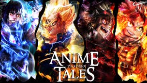 Artwork for Roblox game Anime Tales showing an array of anime characters posing.