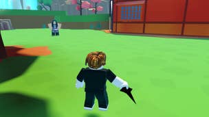A Roblox character holding a shuriken in the game Anime Weapon Simulator.