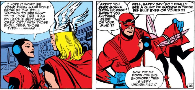 Wasp verbalizing her attraction to Thor, in Avengers #3.