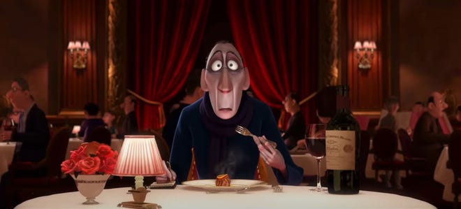 Still of Anton Ego after eating Ratatouille