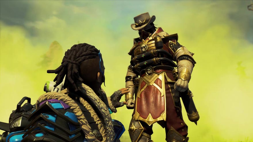 Caustic surrounded by gas and standing over a poor Legend in Apex Legends' Chaos Theory Collection Event.