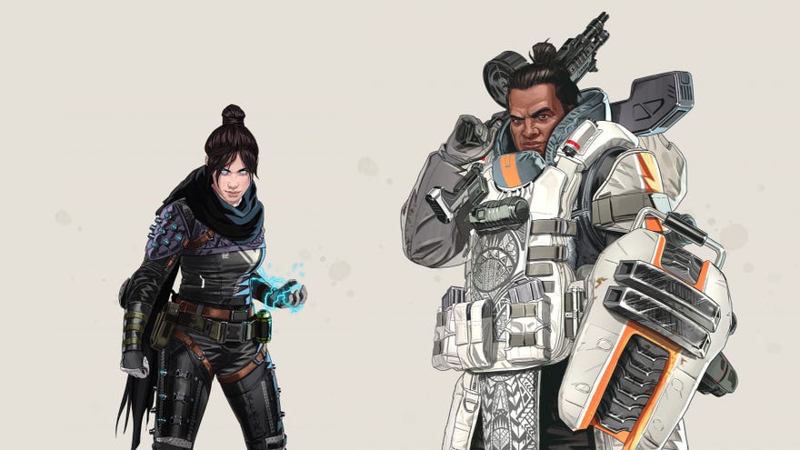 Official art of Wraith, a Legend with the Low Profile perk, next to Gibraltar, a Legend with the Fortified perk.