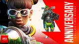 Apex Legends, official Anniversary Collection event title art from Respawn depicting Lifeline on the left and Gibraltar in the background.