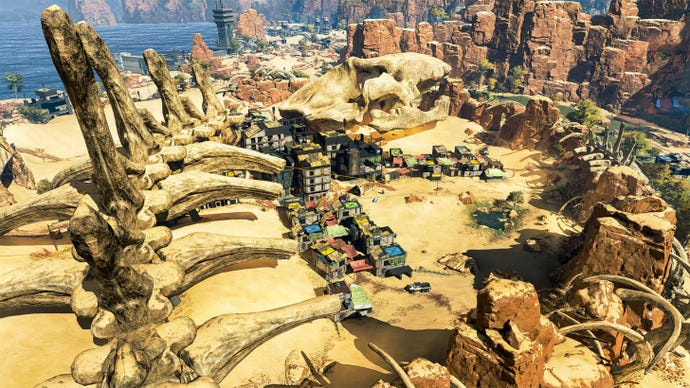 A bird's eye view of Skull Town on Apex's Kings Canyon map.