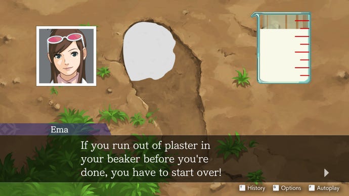 A shoe imprint being filled with plaster in the Apollo Justice: Ace Attorney Trilogy