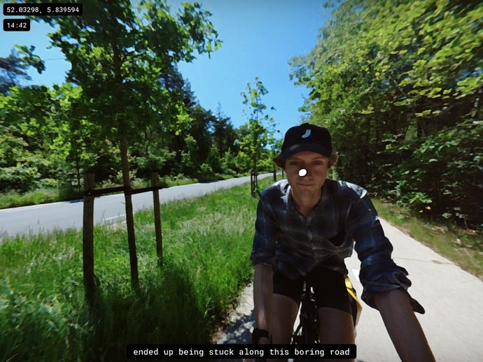 Indie game developer Aran Koning is bored with Dutch cycle paths in an Aran's Bike Trip screenshot.
