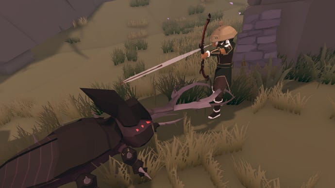 An archer attacking a giant beetle monster in Ardenfall