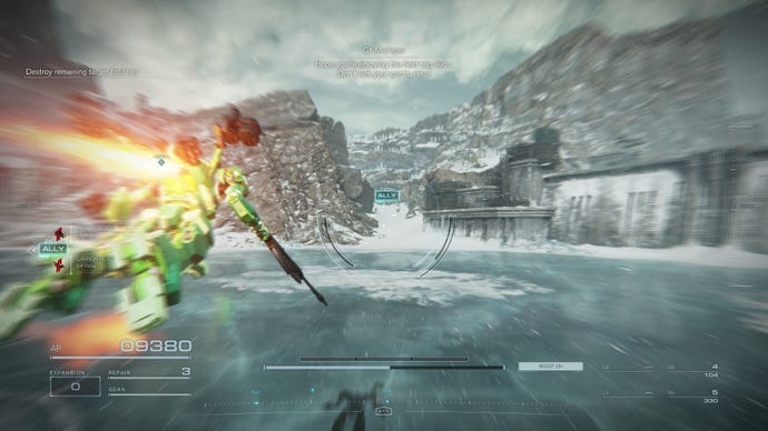 A mech speeds across a frozen late in Armored Core 6: Fires Of Rubicon