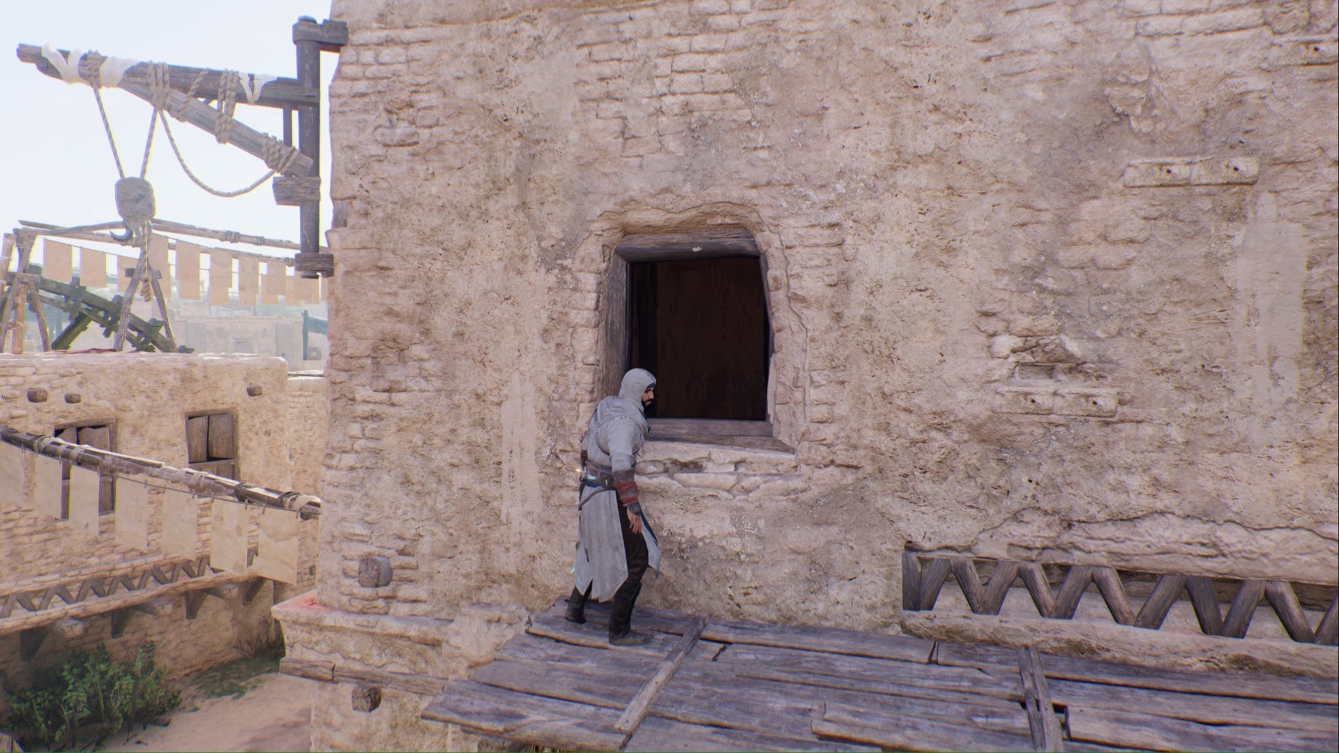 Assassins Creed Mirage Basim frente a una ventana abierta para un desafío enigma edificio de recompensa