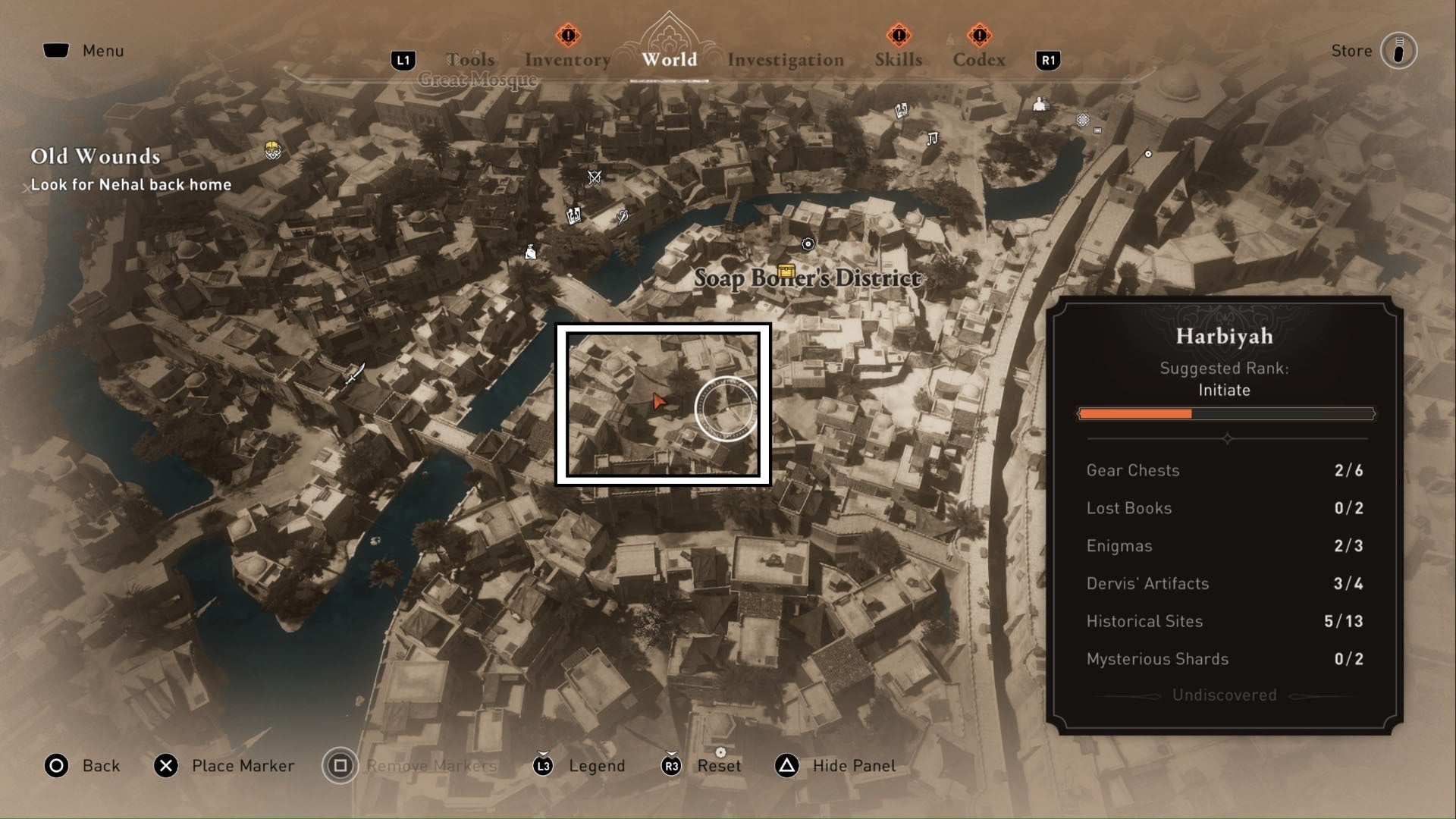 Assassins Creed Mirage, la ubicación de la recompensa por encontrar lo que robe está resaltada en un mapa de primer plano del distrito de la caldera de jabón.