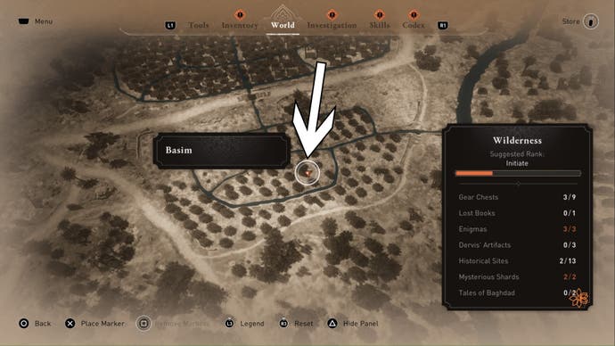 Assassins Creed Mirage of Joy Under Weeping Palms Puzzle Posizione bonus Mappa ravvicinata