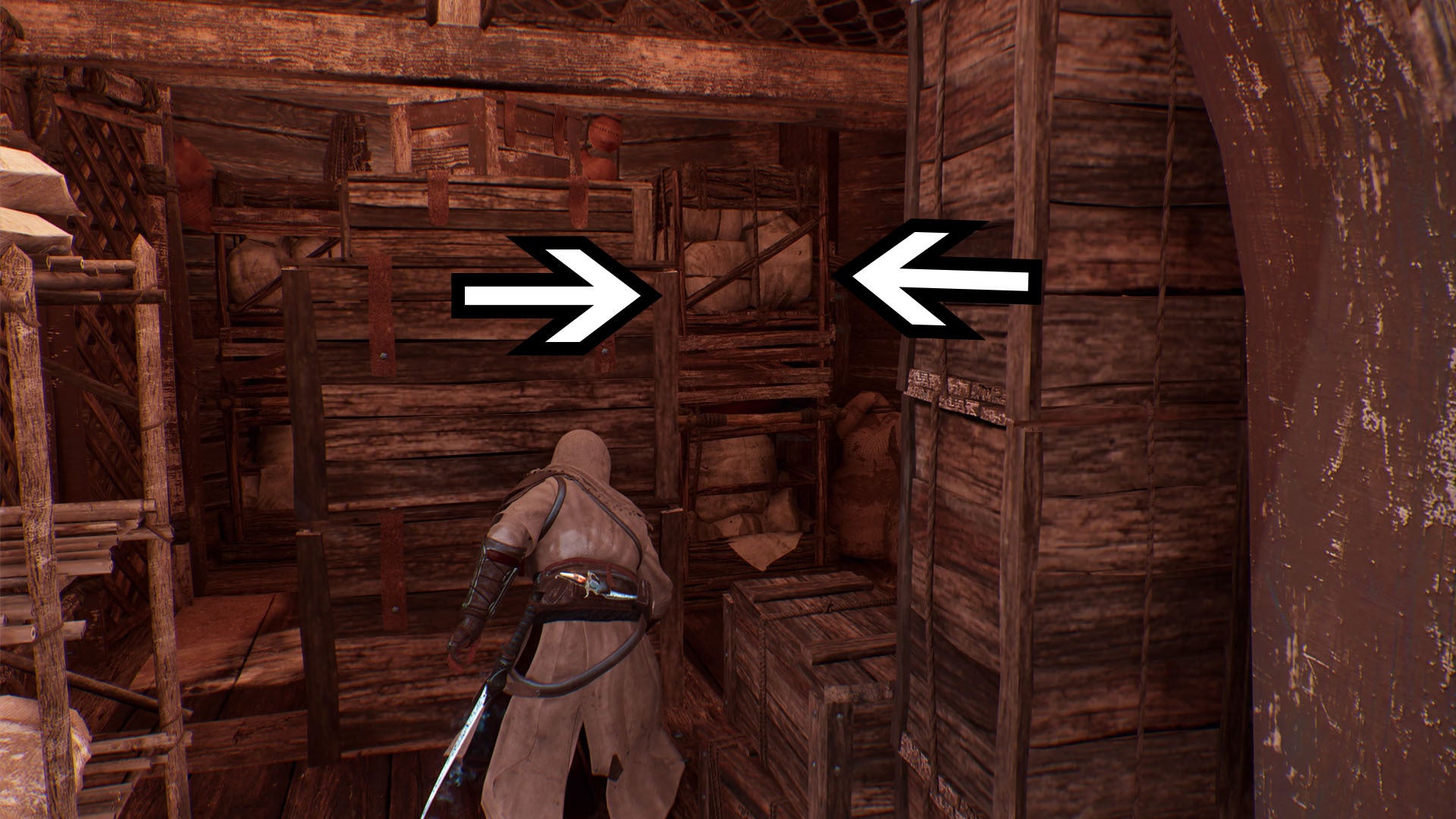 Assassins Creed Mirage Upper Harbour Gear Chest Puzzle Ubicación de la segunda caja empujable
