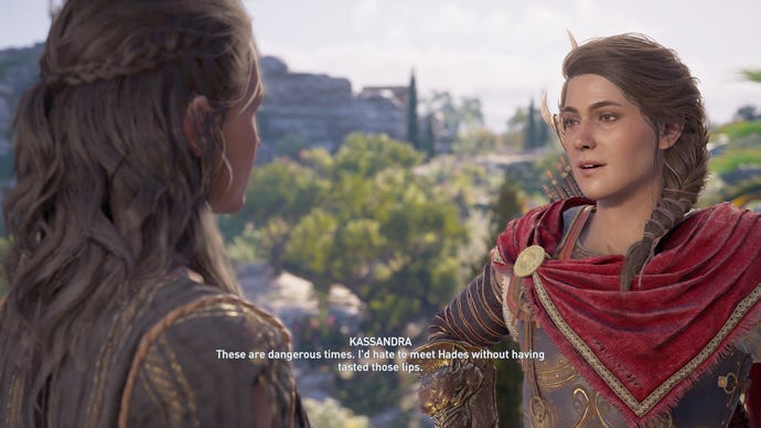Kassandra speaks to a woman in Assassin's Creed Odyssey
