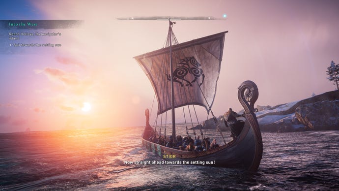 Sailing a boat in Assassin's Creed Valhalla's Discovery Tour.