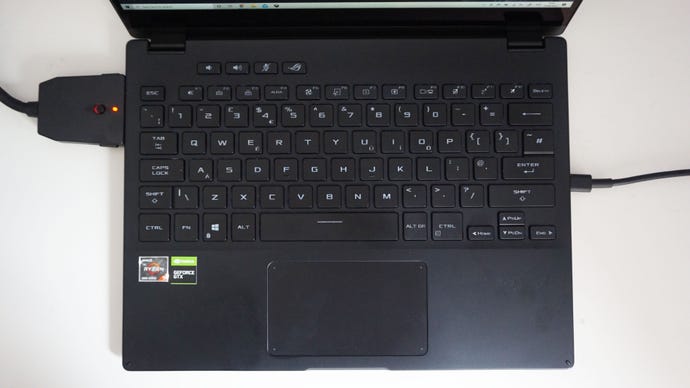 A top down view of the Asus ROG Flow X13 gaming laptop's keyboard