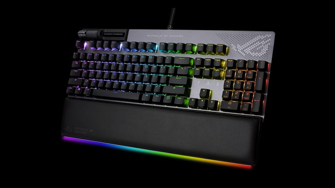 The Asus ROG Strix Flare II Animate gaming keyboard against a black background.