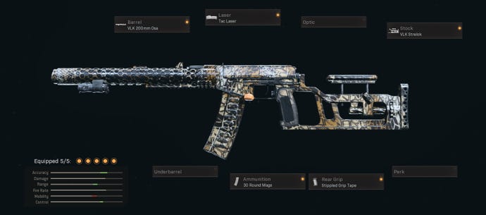 This AS VAL loadout has the VLK 200mm Osa, Tac Laser, VLK Strelok, 30 Round Mags, and Stippled Grip Tape