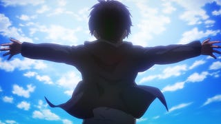 Image taken from Attack on Titan season 4 showing a young Eren Yeager with arms outstretched by the sky.