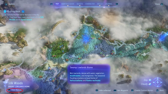 Screenshot of the Avatar: Frontiers Of Pandora biome map