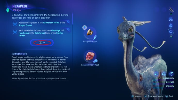 Image of the Hexapede entry in the Hunter's Guide in Avatar: Frontiers Of Pandora