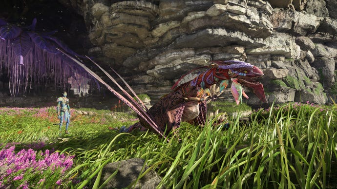 Screenshot of a Na'vi and Ikran in Avatar: Frontiers of Pandora