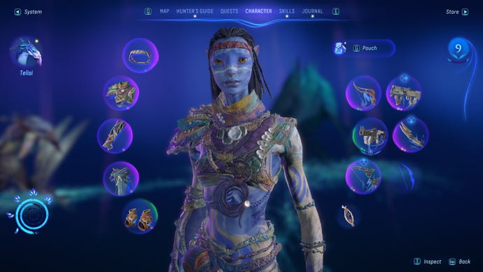 Image of the character menu in Avatar: Frontiers Of Pandora