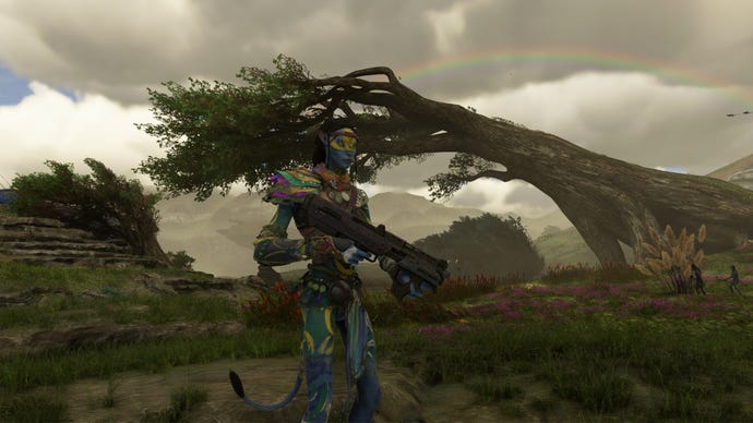 Screenshot of a Na'vi wielding a shotgun in Avatar: Frontiers of Pandora