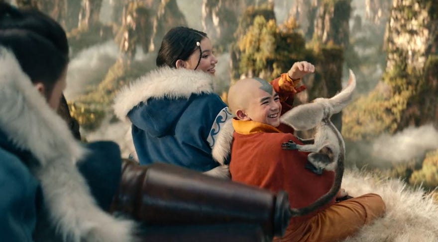 Still image from trailer featuring Aang