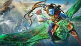 A colourful and action-packed image showing a blue Na'vi character from Avatar, riding a bright green flying lizard mount towards the camera. Their arm is outstretched holding a bow and there's a helicopter on fire in the air behind them. Clearly, judging by the expression on their face, they mean business.