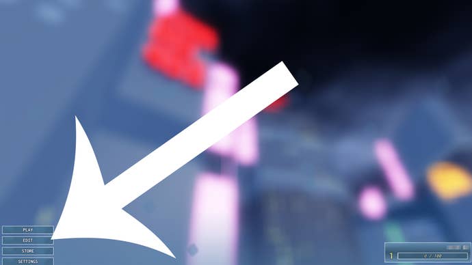 Arrow pointing at the button players need to press to get to the Edit screen in Roblox game Azure Lock.