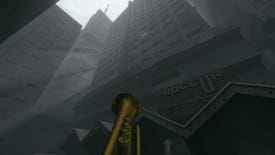 Playing a trumpet in Brutalist city streets in a Babbdi screenshot.