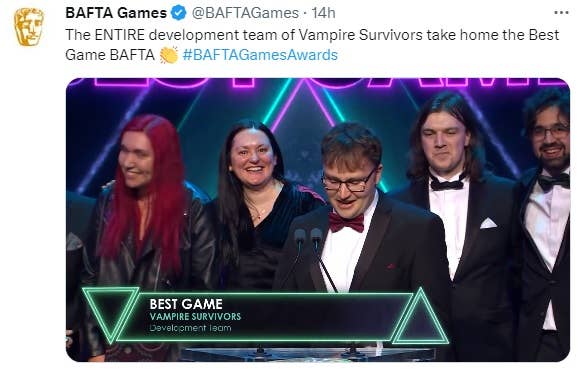 Vampire Survivors' wins Best Game at BAFTA Games Awards