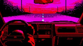 A lurid pink & red first-person view of driving in Bahnsen Knights.