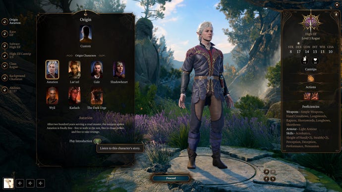 The character selection screen in Baldur's Gate 3, highlighting the character introduction button