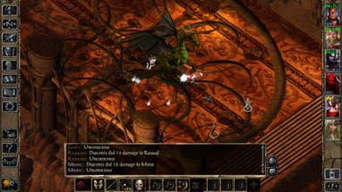 Warriors fight a large green dragon in Baldur's Gate 2: Enhanced Edition's Gate 2: Enhanced Edition