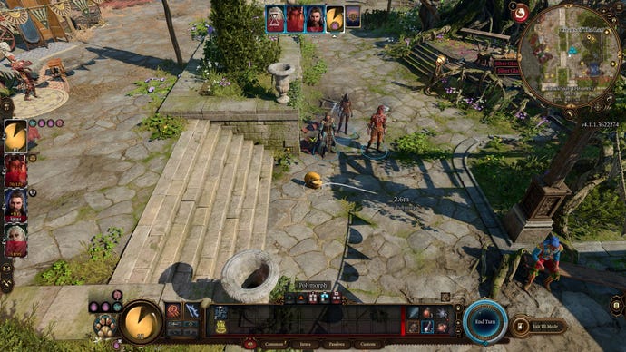 A zoom out of the player character turned into a wheel of cheese in Baldur's Gate 3