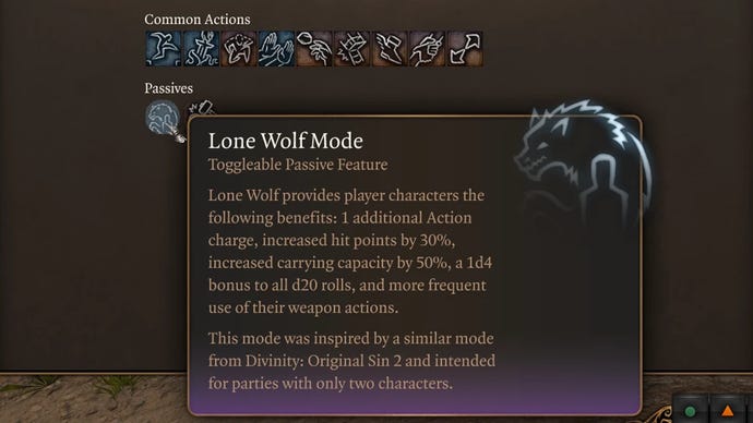 A screenshot of the Lone Wolf Mode mod for Baldur's Gate 3