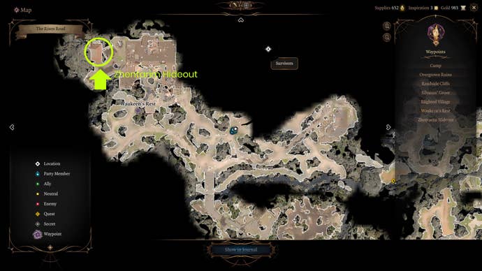 A map screen showing where to take the missing shipment in Baldur's Gate 3