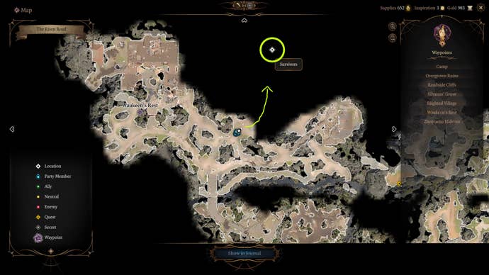 A map screen showing where to find the missing shipment in Baldur's Gate 3
