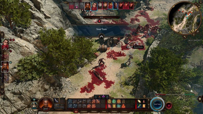 The aftermath of a fight with a bunch of hyenas in Baldur's Gate 3