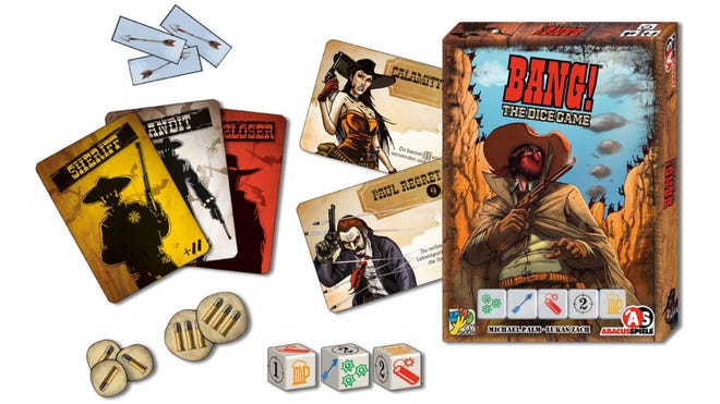 Bang! The Dice Game party board game box and components