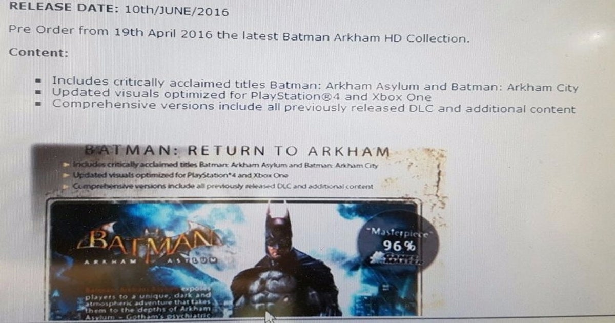 Batman Arkham HD Collection revealed via leak 